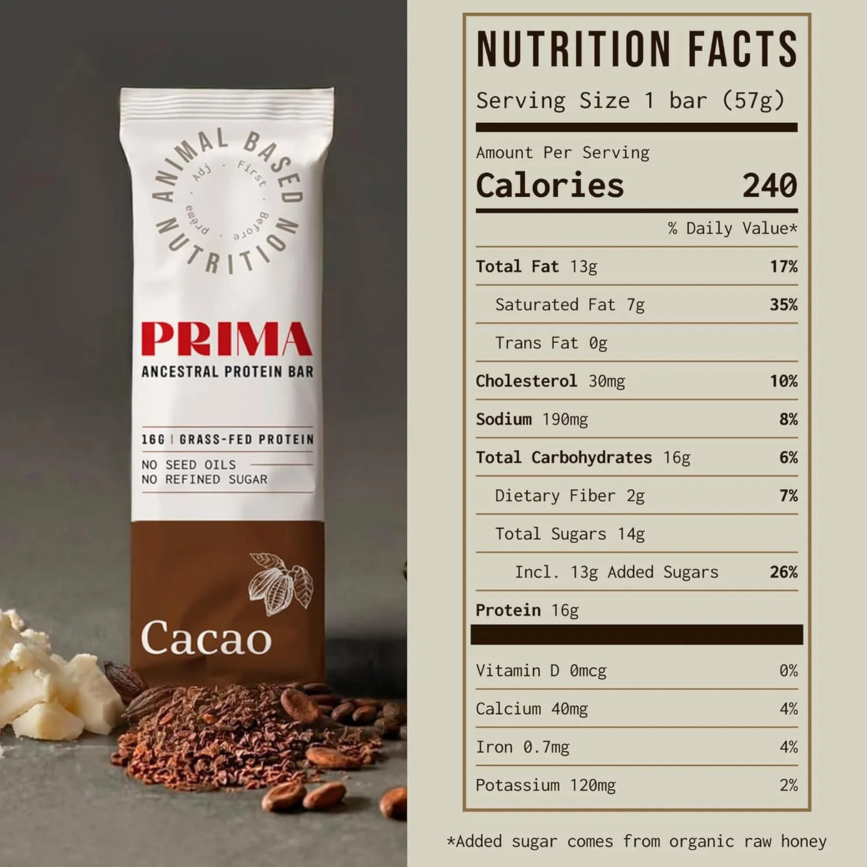Prima Ancestral Protein Bar – 16 g Grass‑Fed Protein (Single Bar)