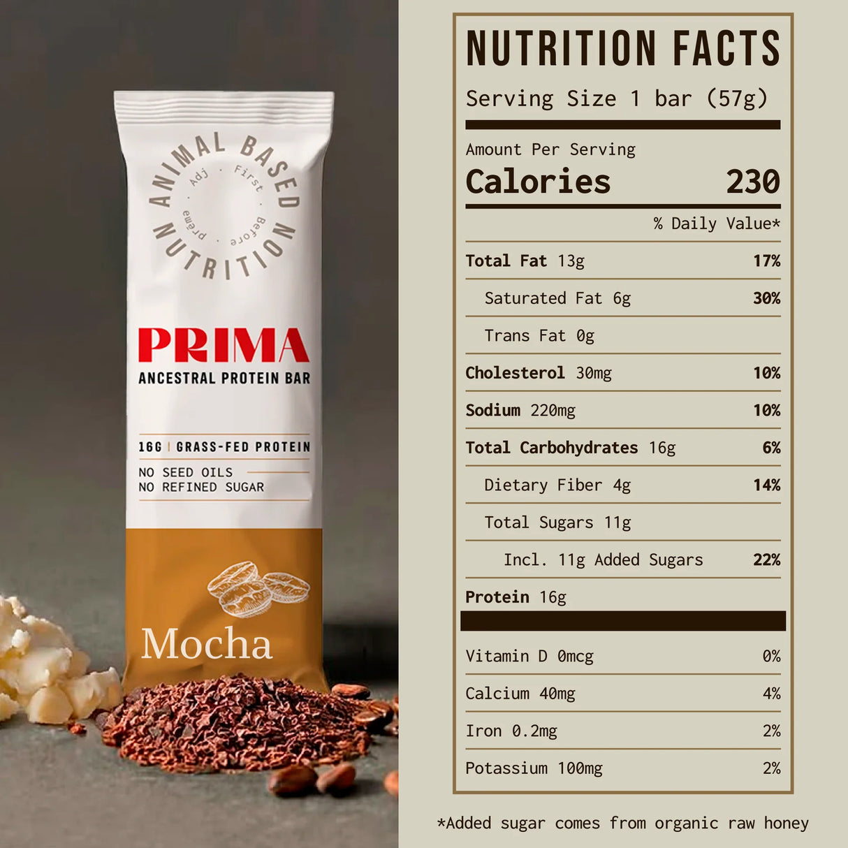 Prima Ancestral Protein Bar – 16 g Grass‑Fed Protein (Single Bar)