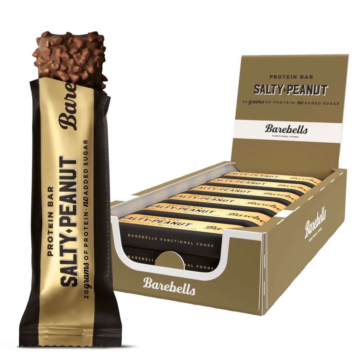 Barebells Salty Peanut protein bar packaging on a white background