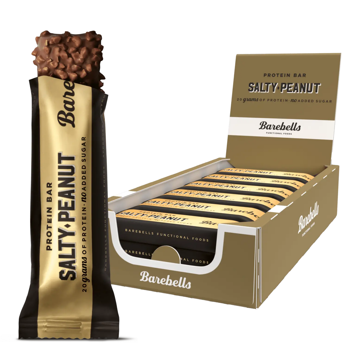 Barebells Salty Peanut protein bar packaging on a white background
