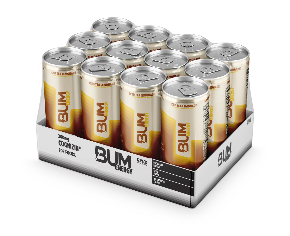BUM Energy Iced Tea Lemonade flavor energy drink with zero sugar