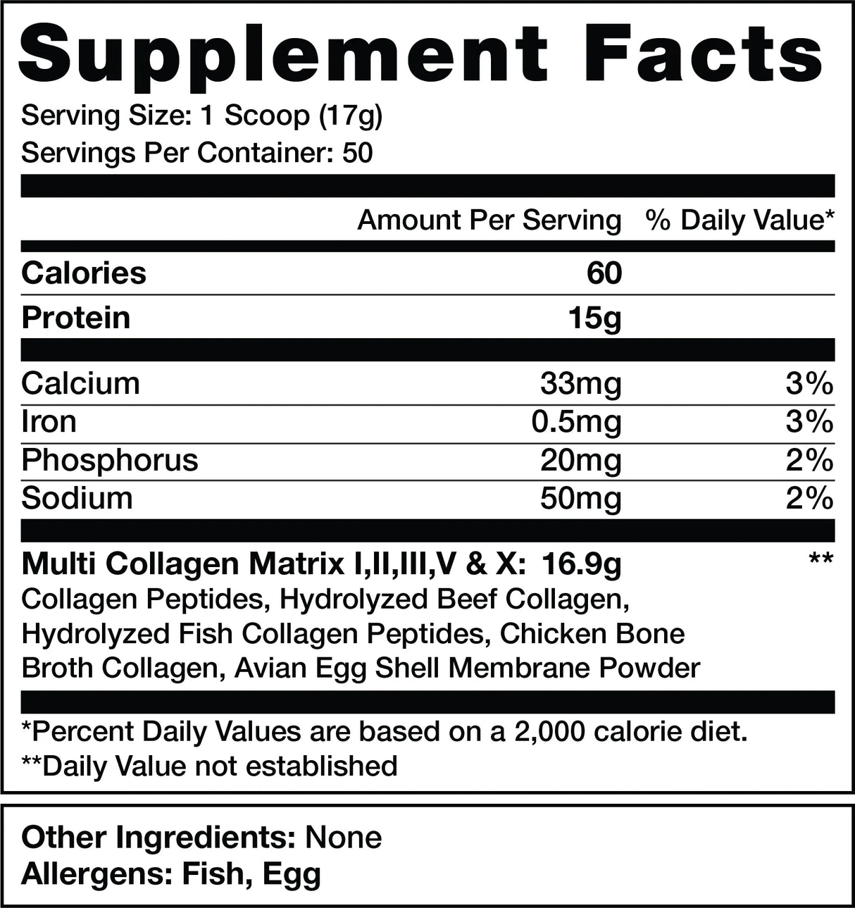 Sweat Ethic Multi-Source Collagen Peptides Supplement Facts – Types I, II, III, V, X