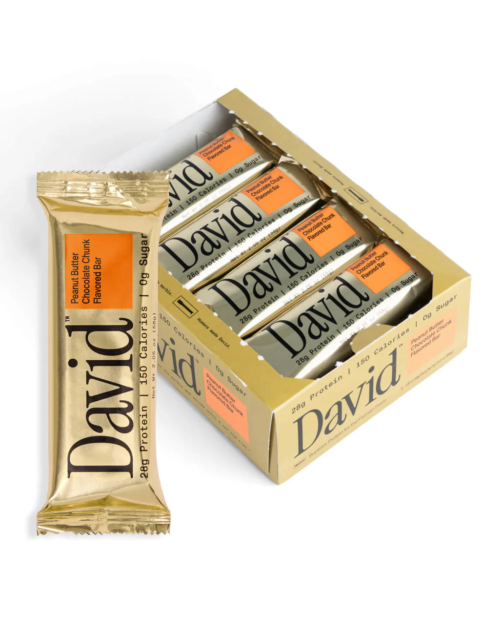 David Protein Bars in Peanut Butter Chocolate Chunk with high protein, gluten-free, and 0 sugar