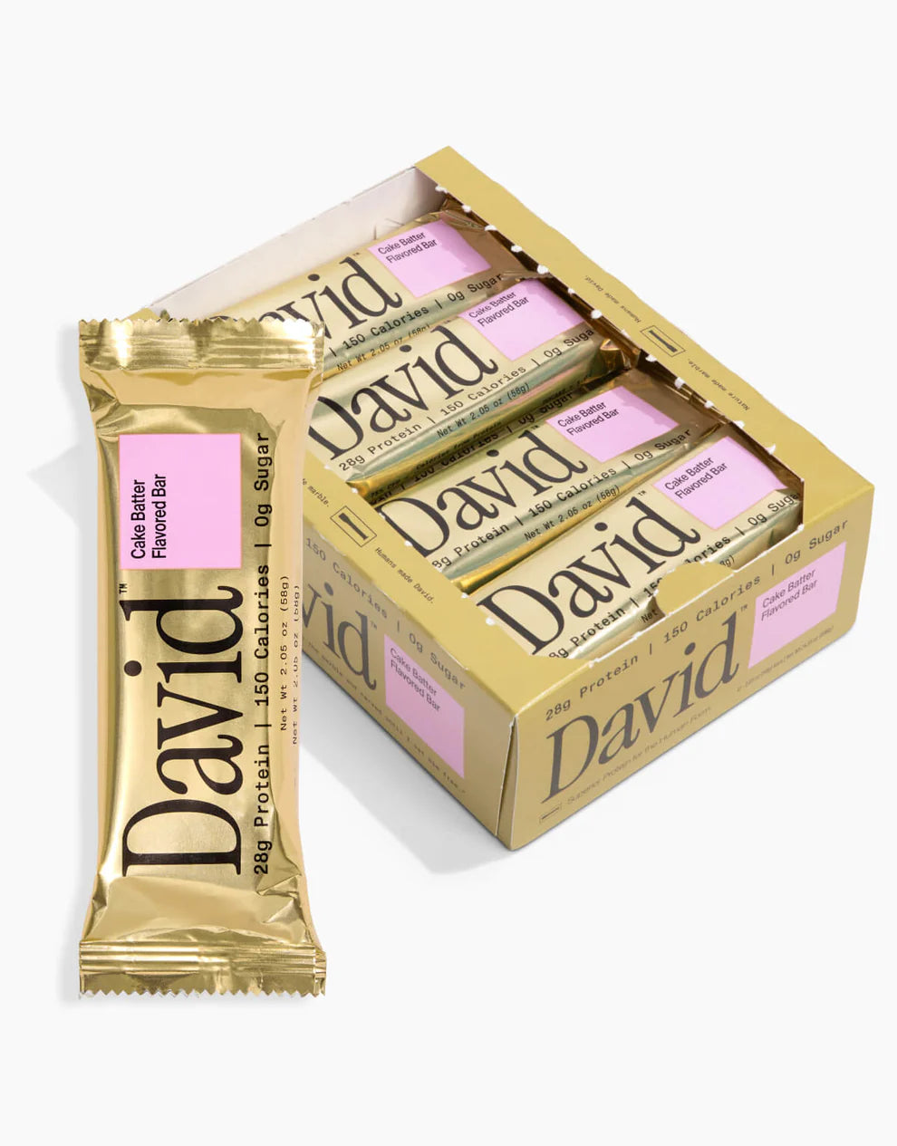 Box of David Protein Bars in Cake Batter flavor