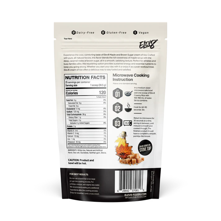 Elev8 Creamy Rice Maple Brown Sugar Nutrition Facts