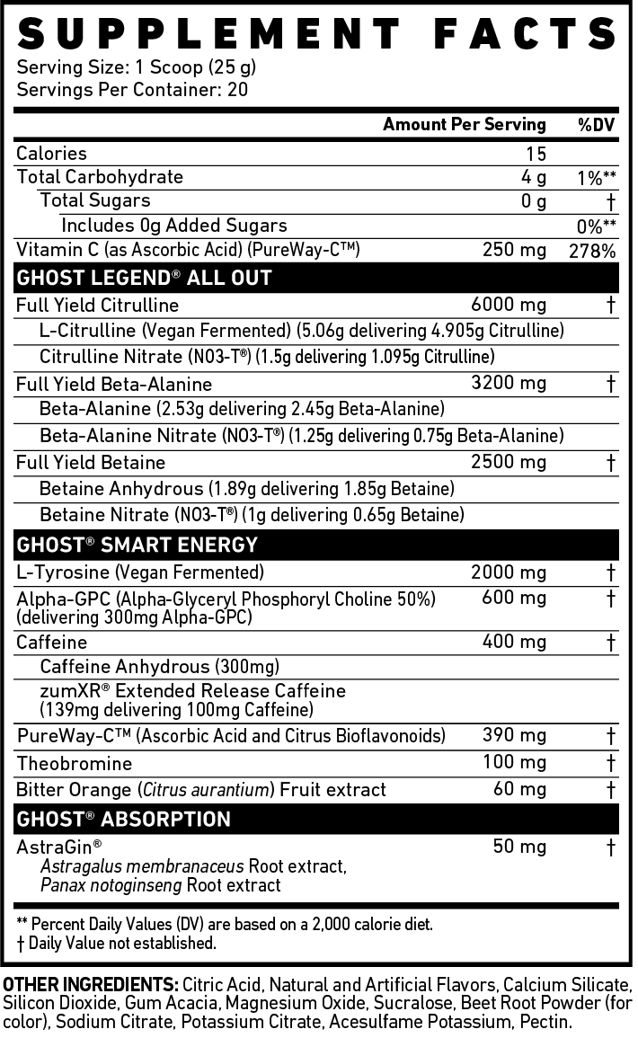Supplement facts label for a product with various ingredients and their amounts per serving.