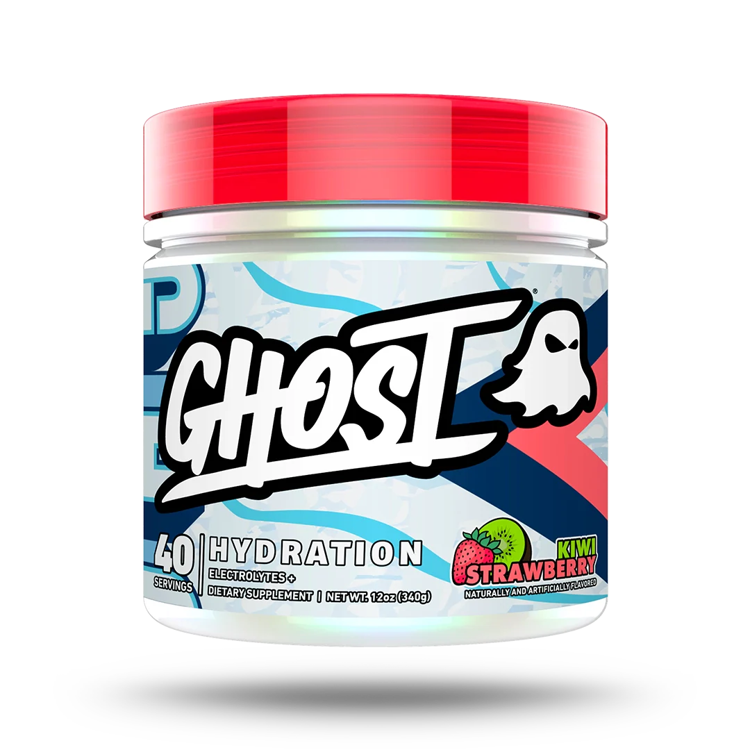 Ghost Hydration Powder supplement facts panel showing electrolyte blend, vitamins, minerals, and hydration-supporting ingredients for improved performance and recovery.