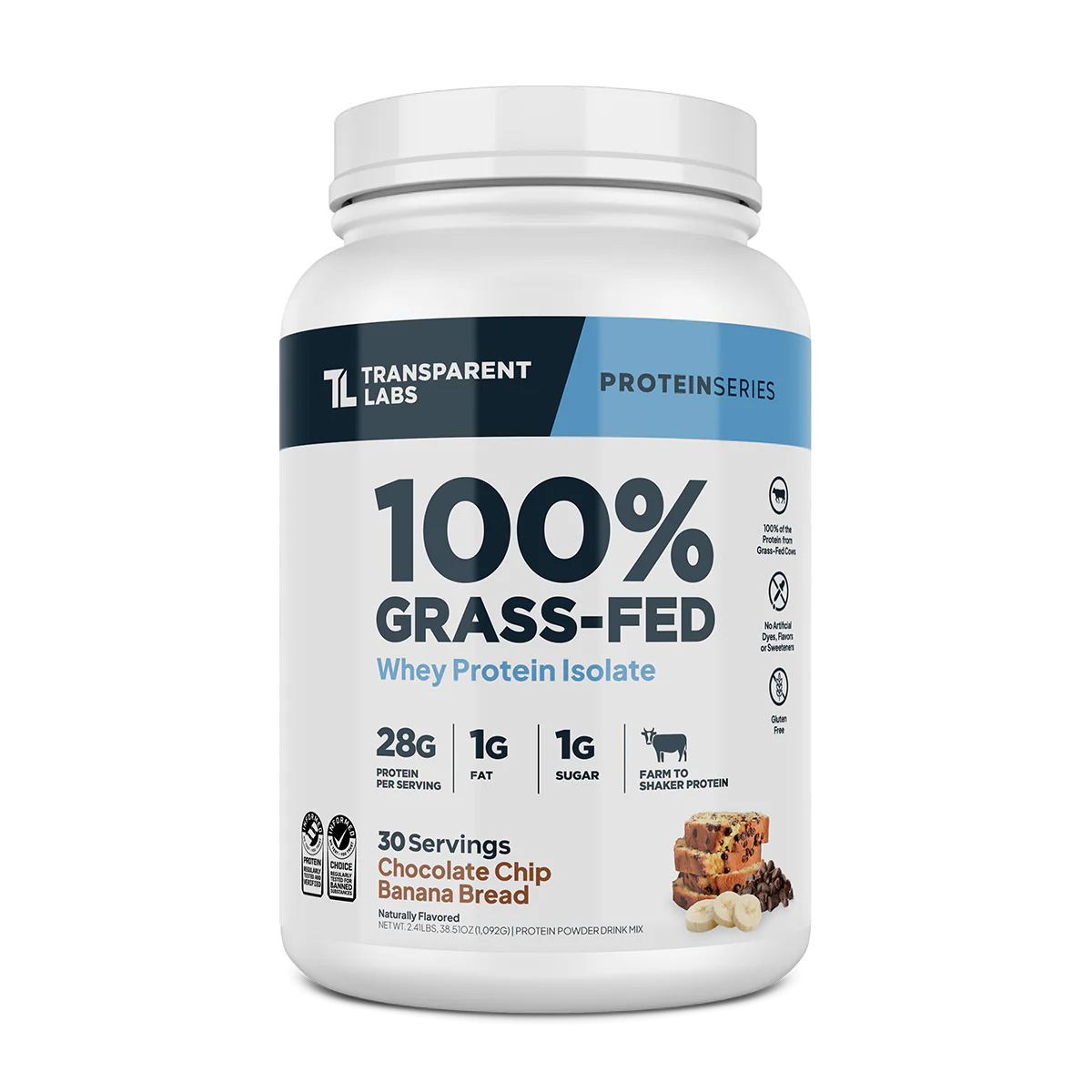 Transparent Labs Grass-Fed Whey Protein Isolate — 28g Protein, Clean Ingredients (30 Servings)