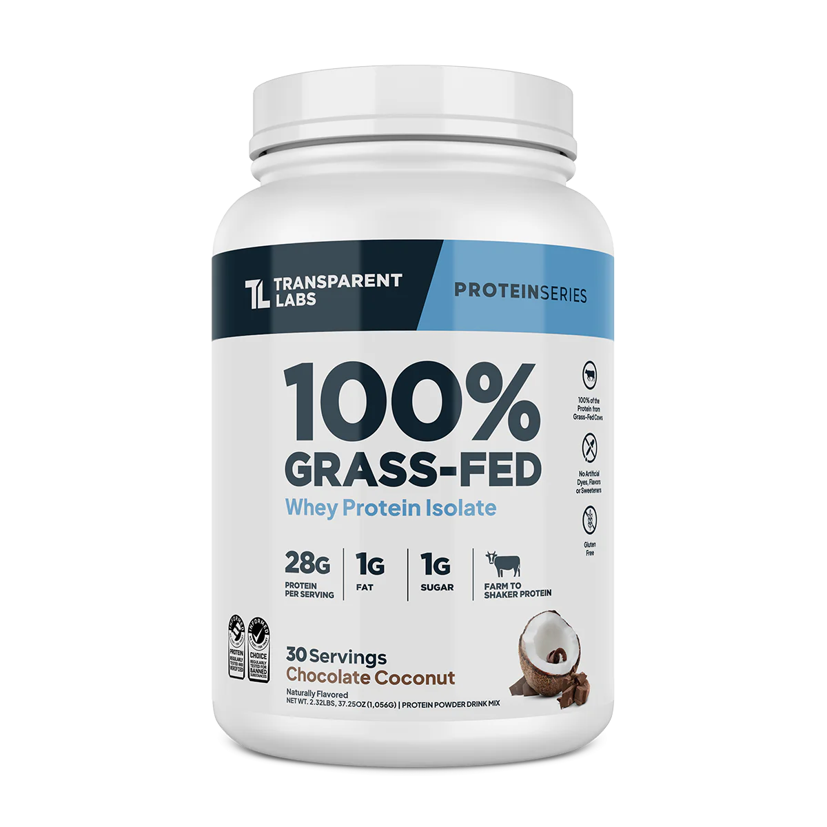 Transparent Labs Grass-Fed Whey Protein Isolate — 28g Protein, Clean Ingredients (30 Servings)
