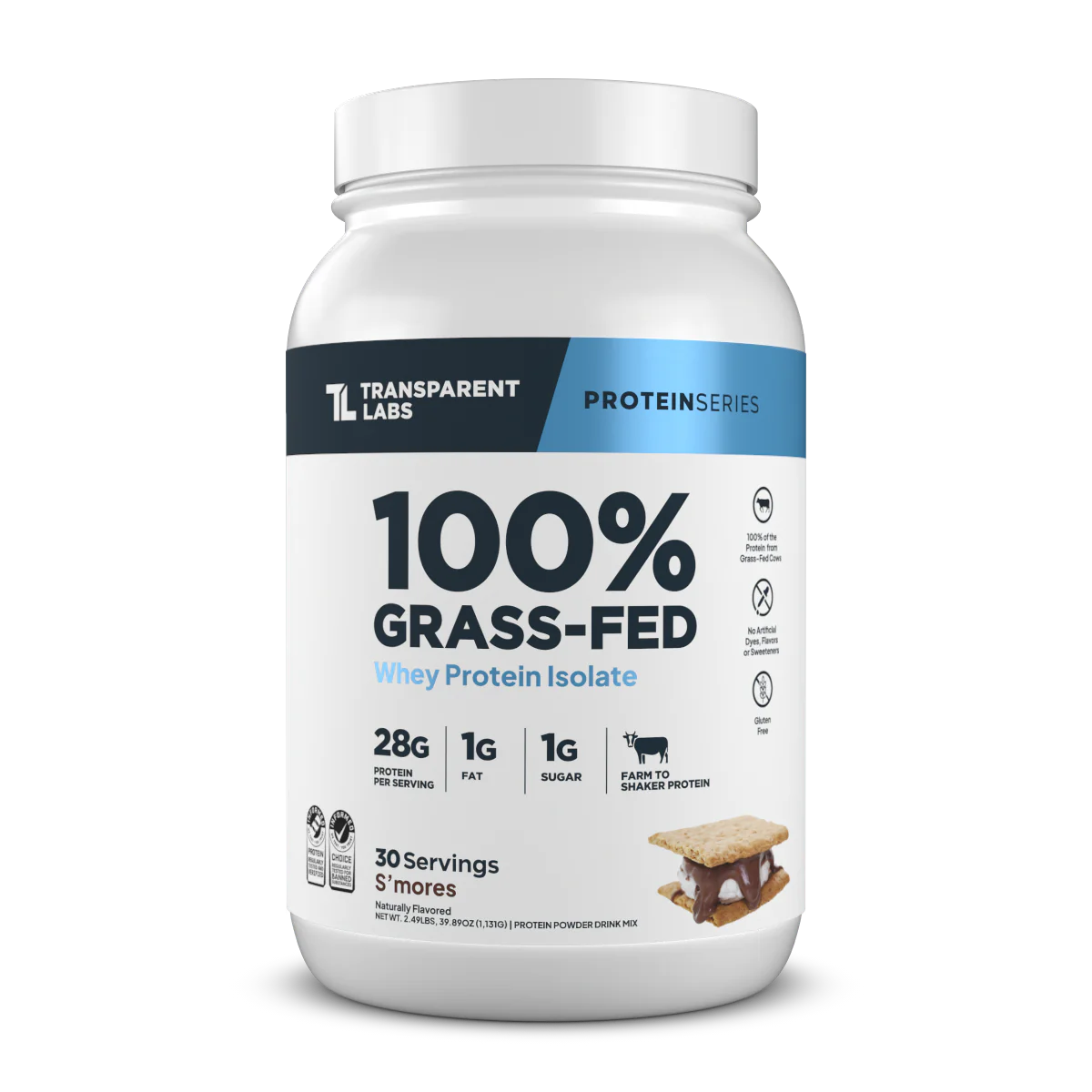Transparent Labs Grass-Fed Whey Protein Isolate — 28g Protein, Clean Ingredients (30 Servings)