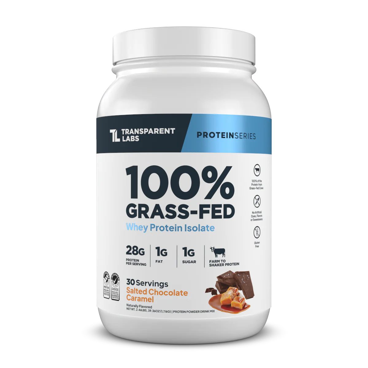 Transparent Labs Grass-Fed Whey Protein Isolate — 28g Protein, Clean Ingredients (30 Servings)