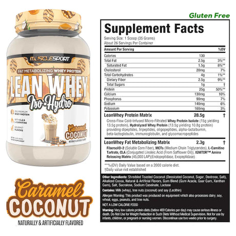 MuscleSport Lean Whey Protein Isolate powder Caramel Coconut
