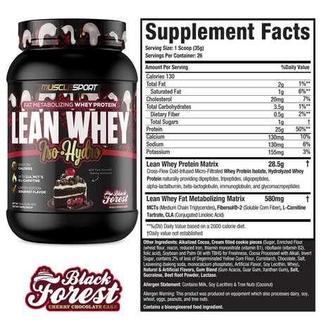 MuscleSport Lean Whey Protein Isolate powder Black Forest Cherry Chocolate Cake