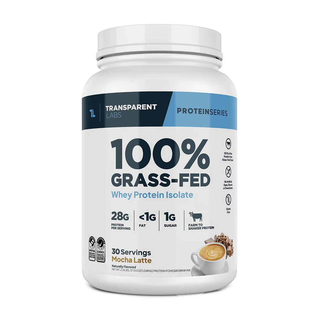 Transparent Labs Grass-Fed Whey Protein Isolate — 28g Protein, Clean Ingredients (30 Servings)
