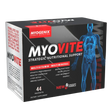 Myogenix Myovite supplement packaging with a human body illustration on a black background