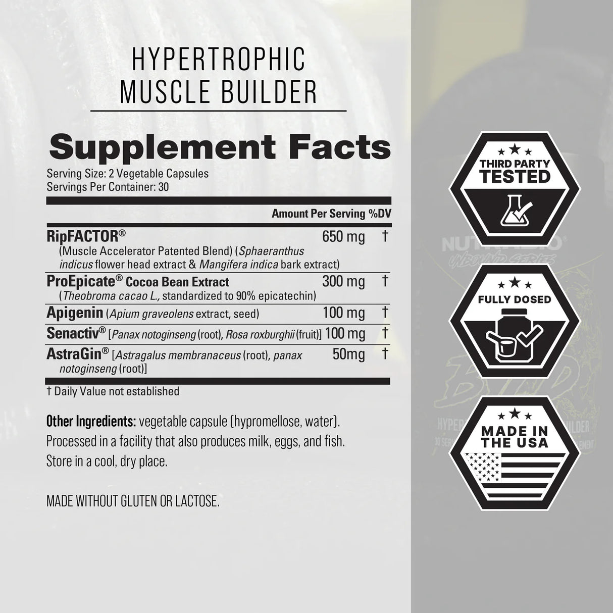 NutraBio Unbound BYLD Muscle Supplement Facts