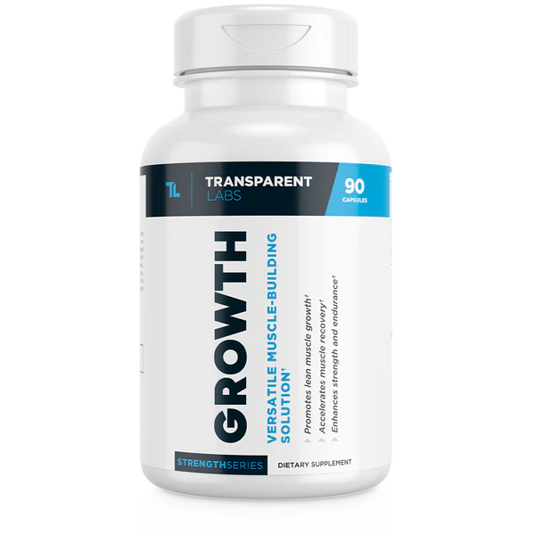 Transparent Labs Growth phosphatidic acid supplement in capsule form – stimulant-free muscle building formula with Mediator® 1,500 mg per serving (30 servings) in premium white & blue packaging