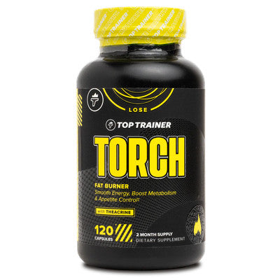 Top Trainer Torch supplement for Thermogenic and weight management plus craving and appetite management bottle on a white background