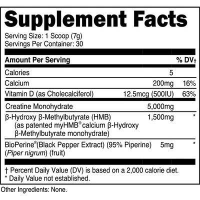 Transparent Labs Creatine HMB supplement facts panel