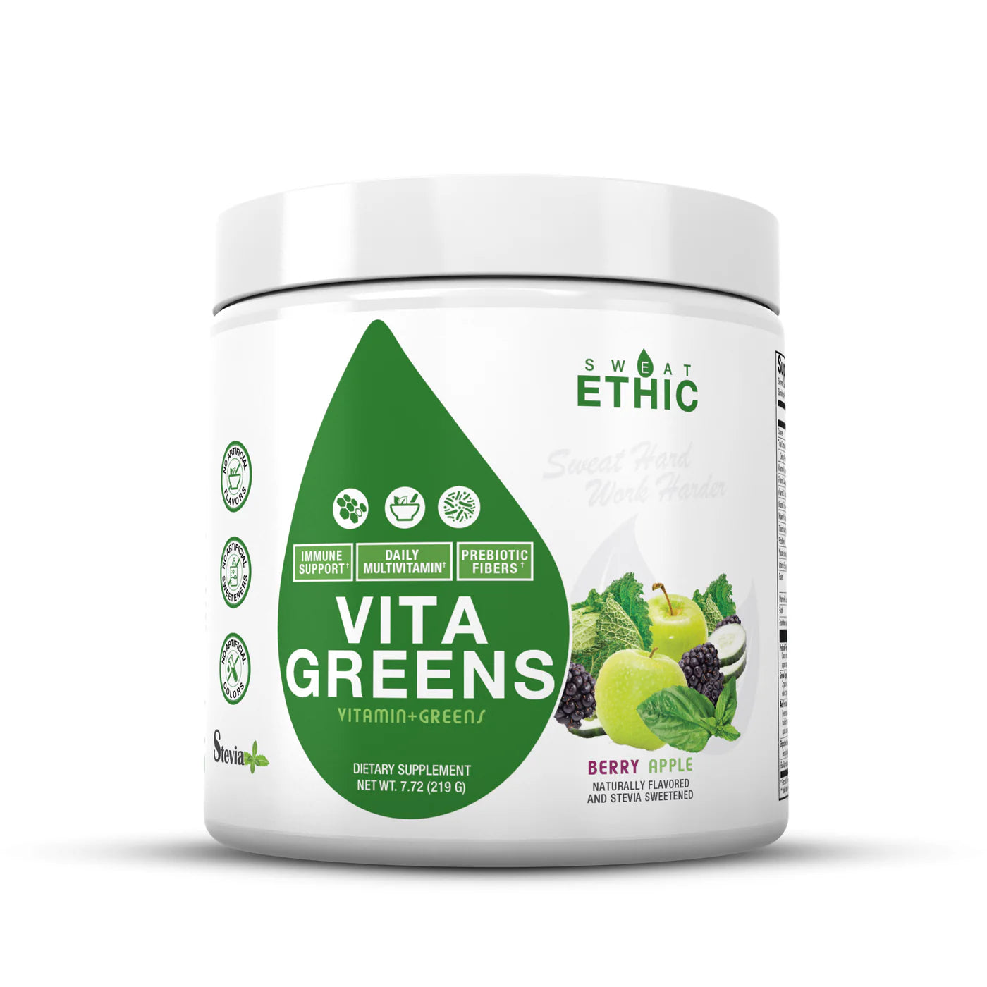 Sweet Ethics Vita Greens Superfood Powder supplement in Berry Apple Flavor