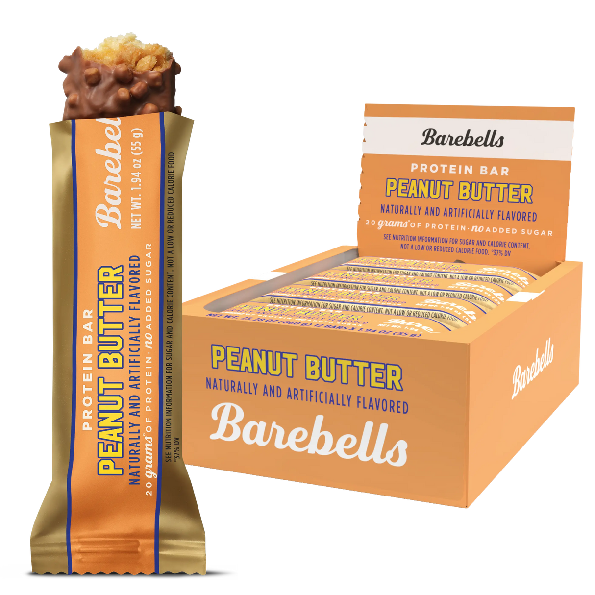 Barebells Peanut Butter protein bar packaging on a white background
