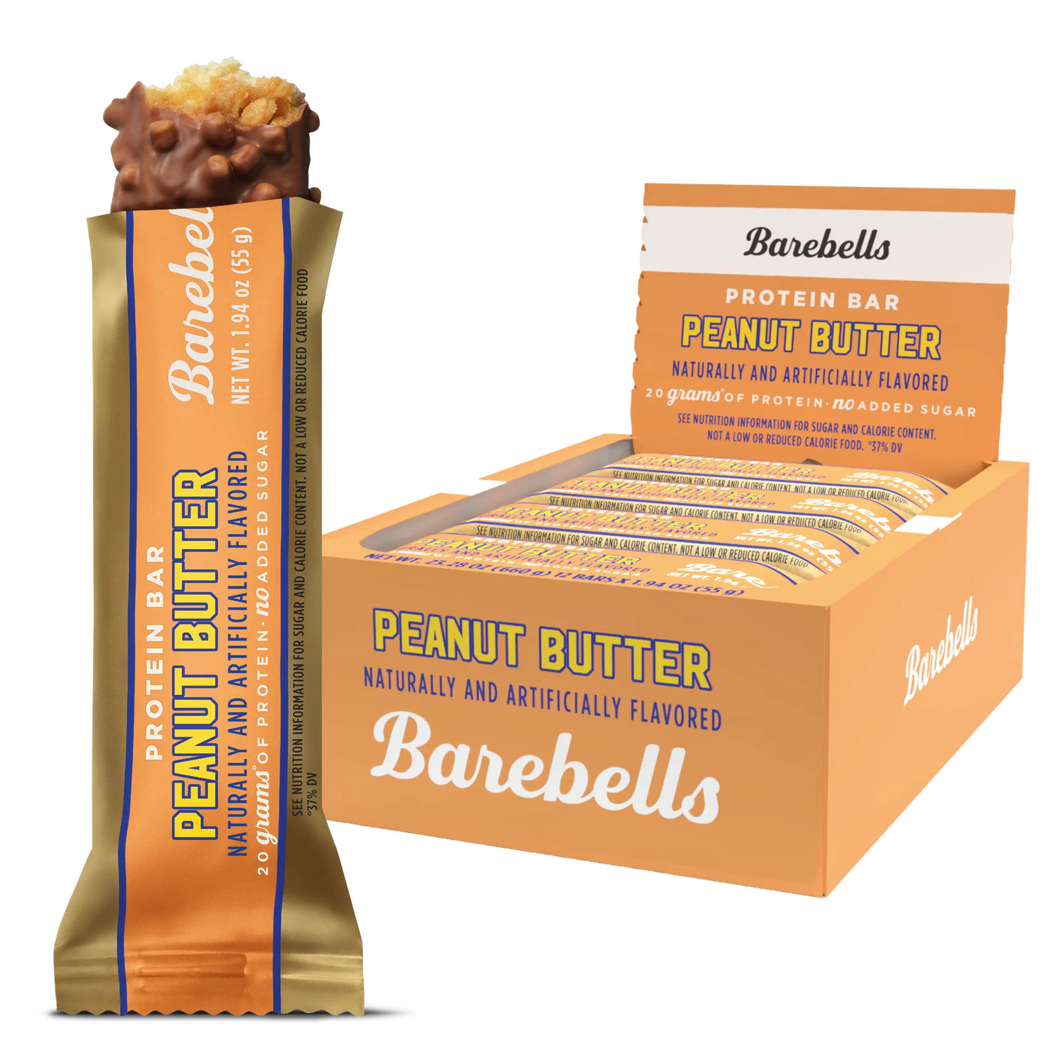 Barebells Peanut Butter protein bar packaging on a white background