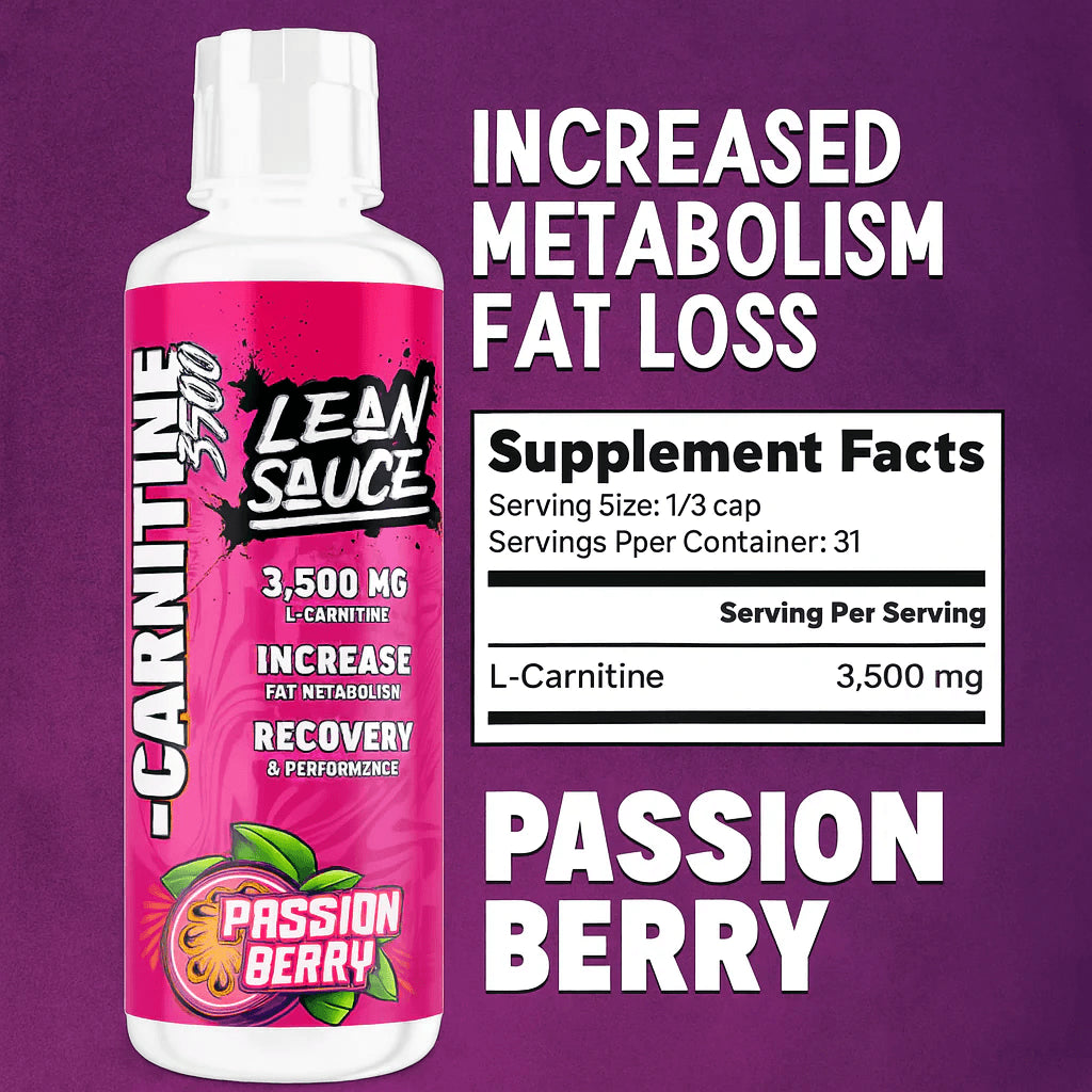 Pink supplement bottle labeled 'Lean Sauce' with supplement facts on a purple background