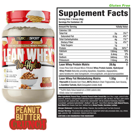MuscleSport Lean Whey Protein Isolate supplement Peanut Butter Crunch