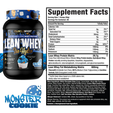 MuscleSport Lean Whey Protein Isolate powder Monster Cookie