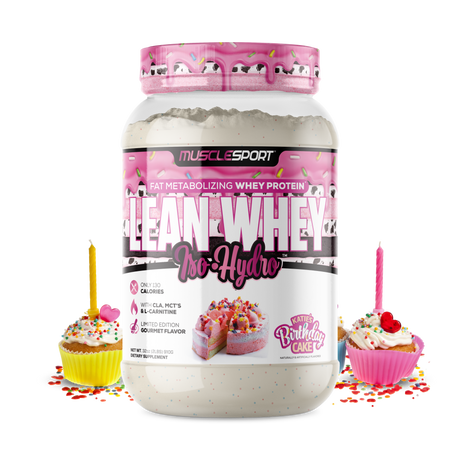 MuscleSport Lean Whey Protein Isolate powder Katie's Birthday Cake