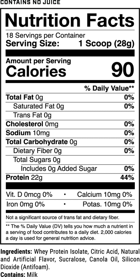 1stPhorm Phormula 1 Clear Whey Protein Isolate Macros and ingredients facts panel