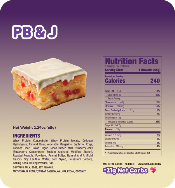 Prime Bite Protein Brownies in PB & J Macros and Nutrition Ingredients
