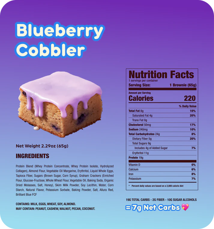 Prime Bites Protein Brownie Blueberry Clobber ingredients and macros