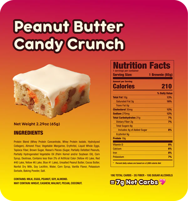 Prime Bites Protein Brownie Peanut Butter Candy Crunch Macros and ingredients