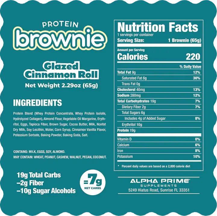 Prime Bites Protein Brownie Glazed Cinnamon Roll ingredients