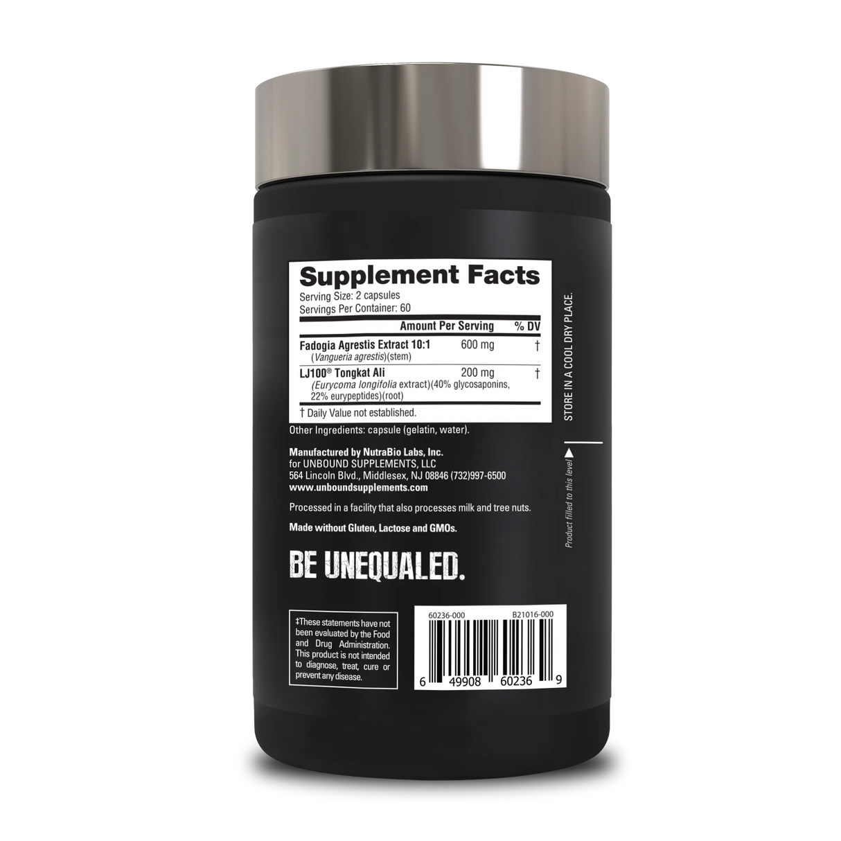 Unbound Supplements tongat ali and adogia ingredient panel