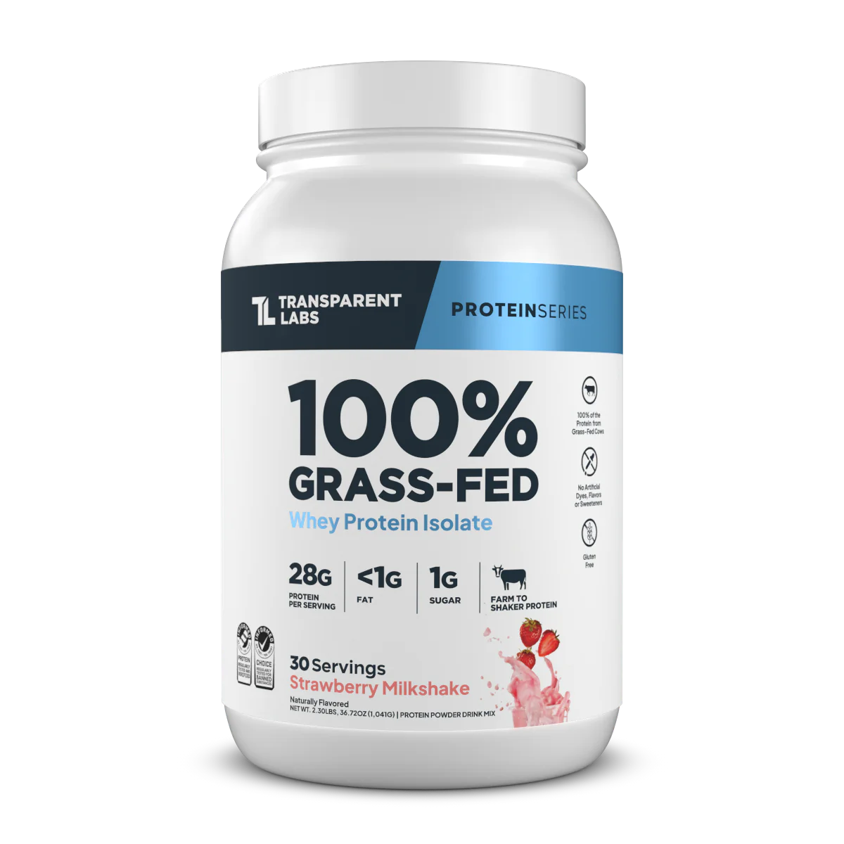 Transparent Labs Grass-Fed Whey Protein Isolate — 28g Protein, Clean Ingredients (30 Servings)