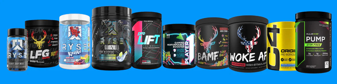 best pre-workout supplements lineup including Bucked Up, Ryse, Ghost & more for clean energy, pump, focus, and endurance