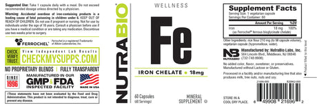 Fe Iron Chelate (18mg) by Nutra Bio