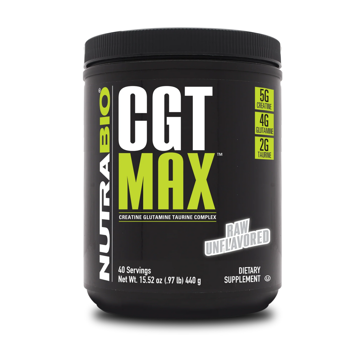 NutraBio CGT-MAX Powder- Creatine, Glutamine and Taurine to Support Muscle Recovery and Strength - 40 Servings