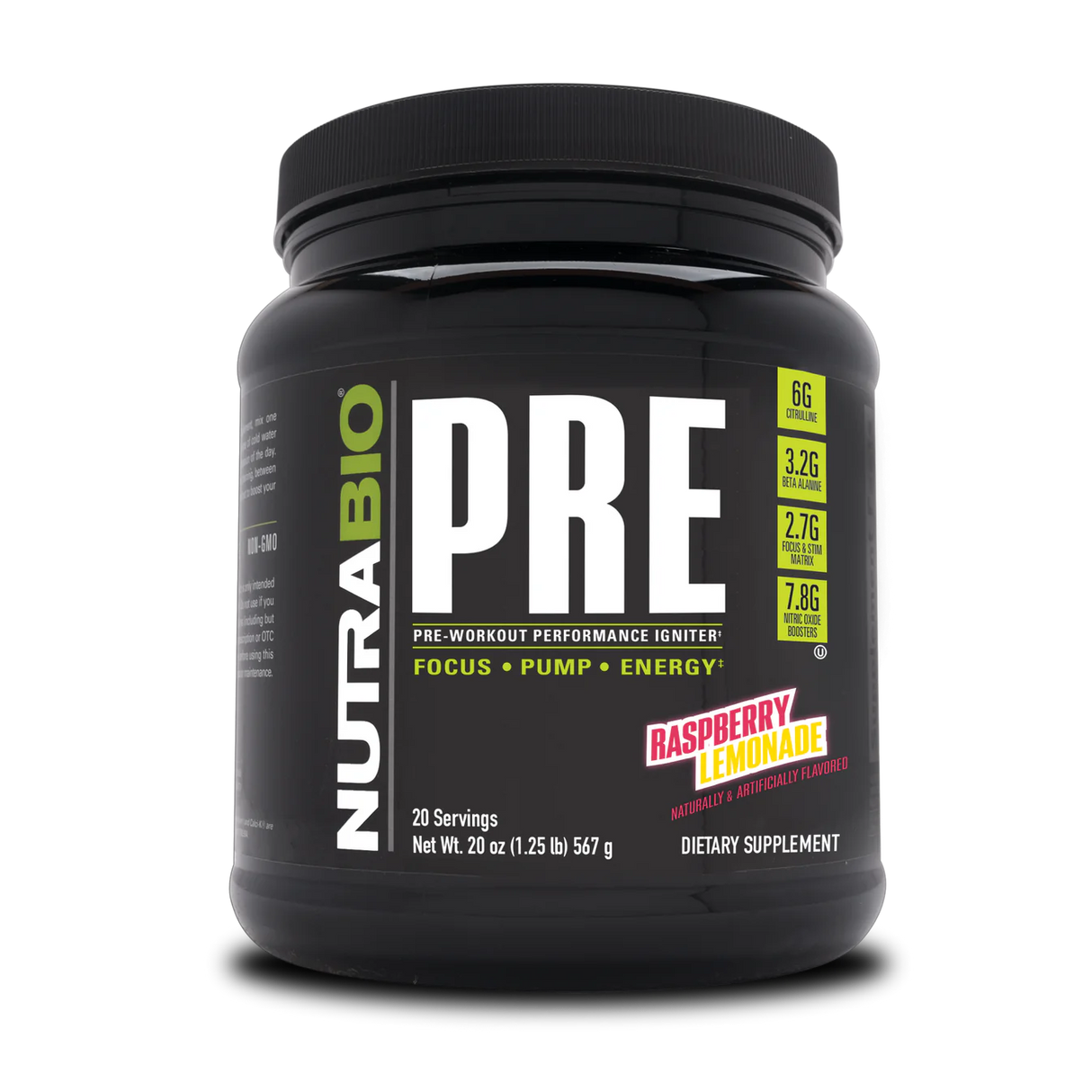 NutraBio PRE Workout Powder - Sustained Energy, Mental Focus, Endurance - Clinically Dosed Formula - Beta Alanine, Creatine, Caffeine, Electrolytes