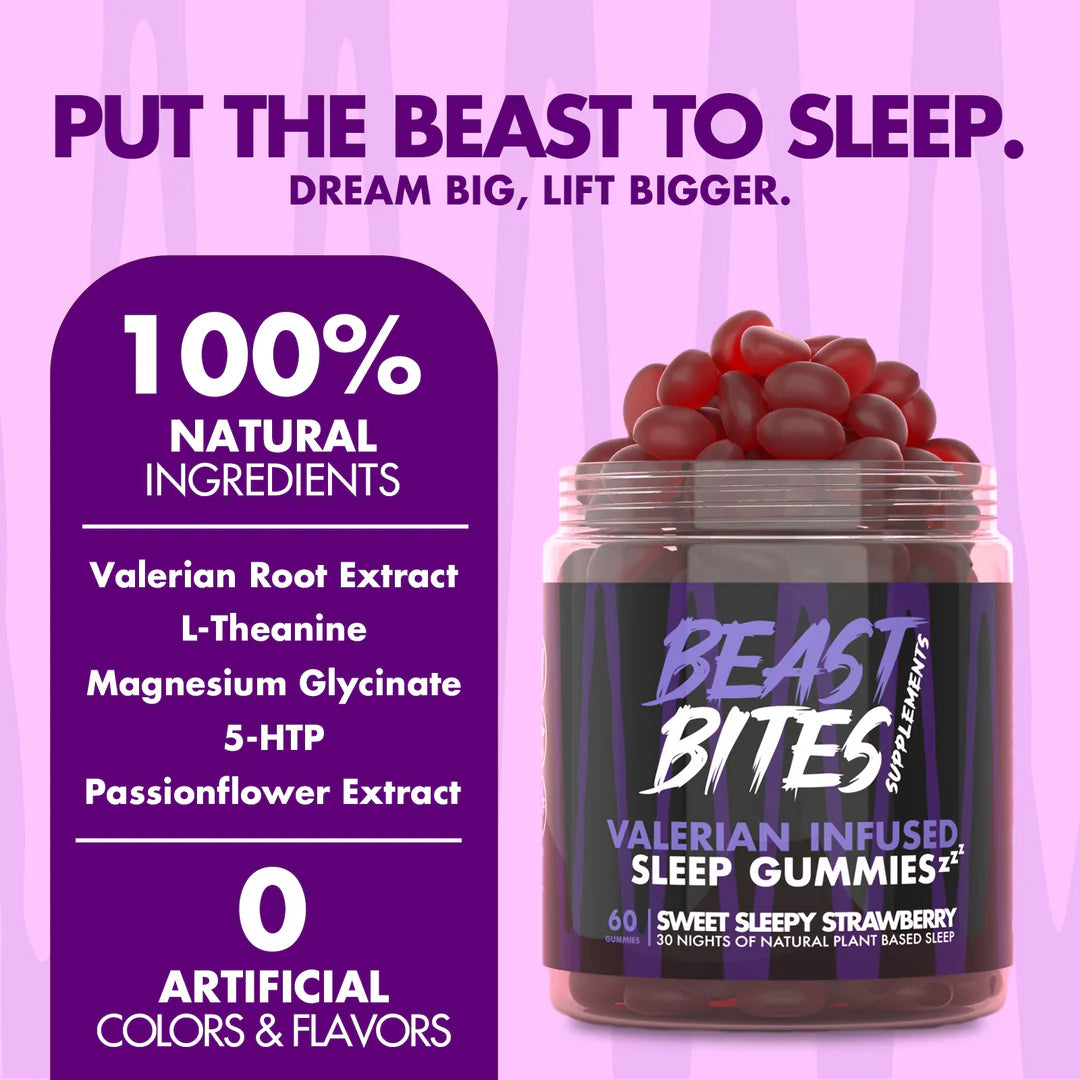 Sleep Gummies - Valerian Infused - Natural Nighttime Gummies - No Sugar, Artificial Colors or Flavors - Gluten-Free, Vegan & Halal - Made in The USA - Strawberry Flavor - 30 Servings