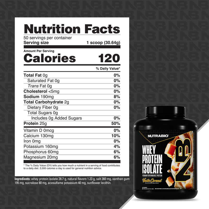 NutraBio Whey Protein Isolate (5LB / 50 Servings)