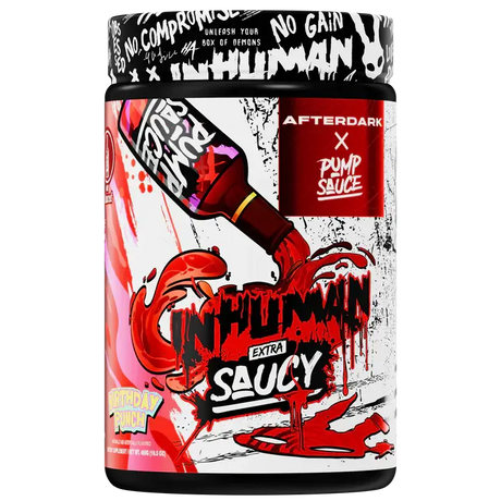 Afterdark x Pump Sauce Pre Workout Inhuman Extra Saucy Birthday Punch flavor 
