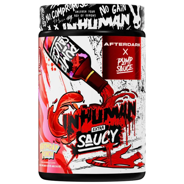 Afterdark x Pump Sauce Pre Workout Inhuman Extra Saucy Birthday Punch flavor 