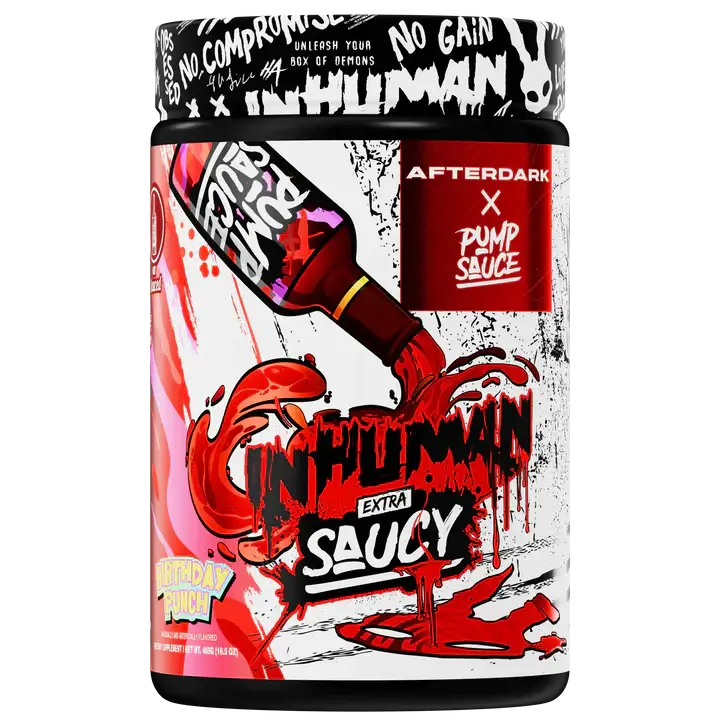 Afterdark x Pump Sauce Pre Workout Inhuman Extra Saucy Birthday Punch flavor 