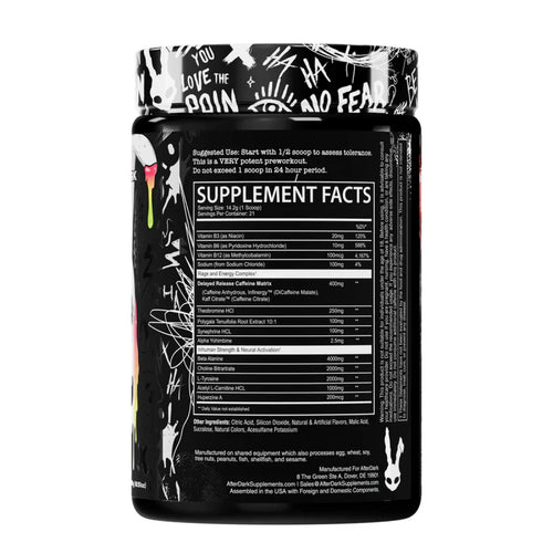 High-stim AfterDark INHUMAN pre-workout powder Supplement Facts Panel