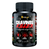 Supplement bottle labeled 'Cravings Killer' by Alpha Lion on a white background