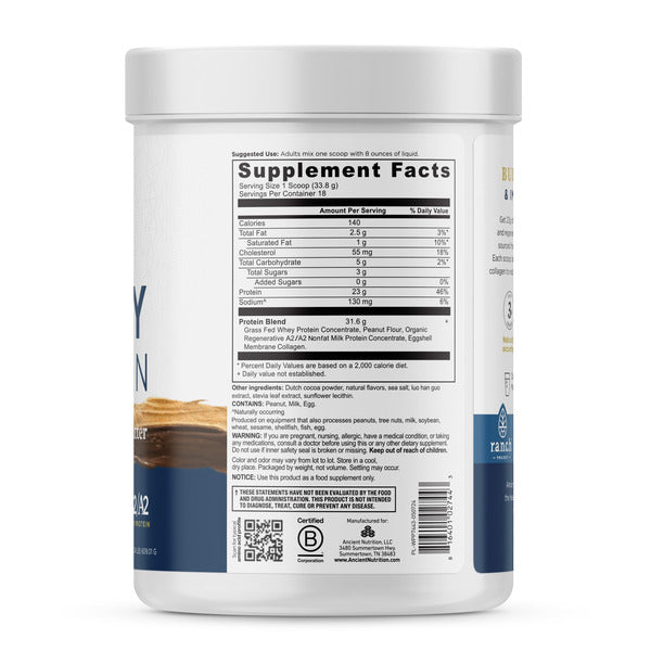 Supplement Facts for Ancient Nutrition Chocolate Peanut Butter Whey Protein Powder