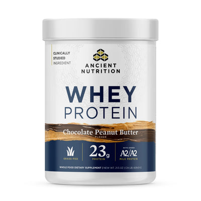Ancient Nutrition Whey Protein container with chocolate peanut butter flavor 